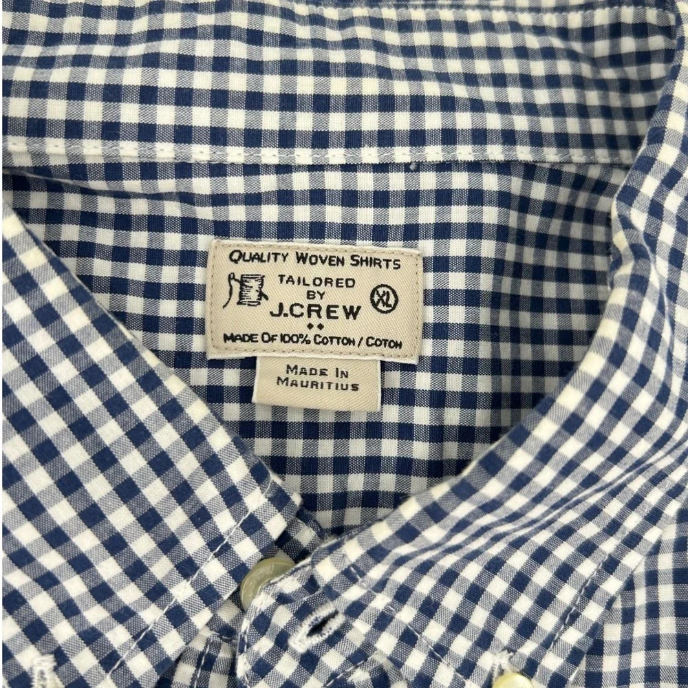 J.Crew Mens Gingham Button Down Shirt Lot of 2 Navy Green Cotton XL Tailored